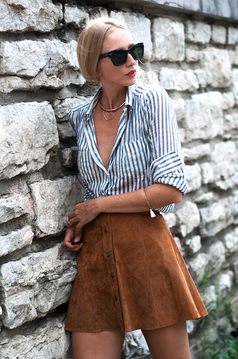 The Button Front Suede Skirt — FORAGE FASHION
